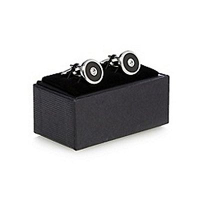 Silver crystal circular cufflinks in a gift box